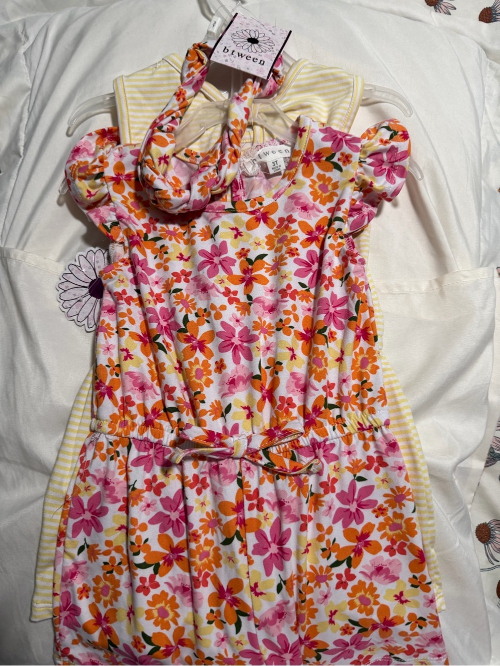 btween Pink, Orange & Yellow Floral Tie-Waist Dress with Headband